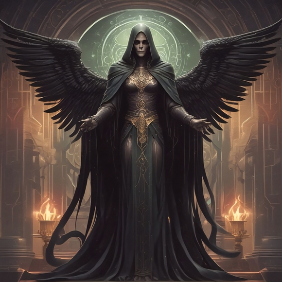 Mystical Black and Gold Winged Art Print - Picture 1 of 1